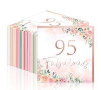 50Pcs 95th Birthday Napkins Fabulous Party Decorations for Rose Gold Floral Theme Dinner Napkins Happy 95 Year Old Birthday Napkin Table Decor Parties Supplies for Women 95th Party Favor Decor