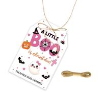 50pcs A Little Boo is Almost Due Thank You Tags, Happy Boo Day Gift Tag with String for Halloween Party, Happy Halloween Thank You Paper Tags for Baby Shower Party Favors