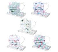 50PCS Adult Disposable_FaceCovering Face Protection Elegant Floral Print for M ask 3 Layers Breathable Balaclavas with Elastic Earloop Adjustable Nosebridge Dustproof Face Bandana (Multicolor)