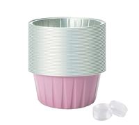50Pcs Aluminum Cups 125ml/5.0oz Dessert Cups Baking Cups Foil Cupcake Liners with 50Pcs Lids Mini Mince Pie Foil Cases Aluminium Creme Ramekins Cupcake Liners for Baking