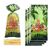 50pcs Animal Party Bags, Party Sweets Cellophane Gift Bags, Safari Goodie Bags, Small Wrap Gift Bag with Ties, Jungle Animals Birthday Bags for kids Birthday Party Children's Day Halloween Decorations