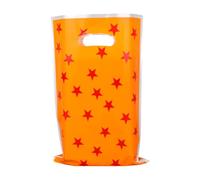 50pcs Anime Birthday Gift Bags, Cartoon Animation Yellow Party Favor Bags with Red Star Ball Print Plastic Goodie Candy Goody Snack Pouches with Handles for Fans Birthday Cosplay Party Supplies