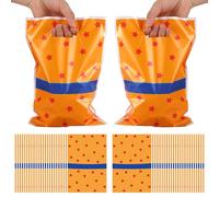 50pcs Anime Party Favors Goodie Present Bags, Plastic Yellow Blue and Red Stars Prints Cookies Candy Treat Gift Bags with Handles for Kids Boys Girls Cartoon Birthday Party Decoration Supplies