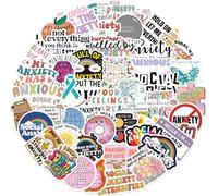 50Pcs Anxiety Awareness Stickers Laptop Car Scrapbook Phone Skateboard Suitcase Luggage Bike Inspirational Mental Health Vinyl Waterproof Aesthetic Personalised Stickers for Teens Boys Girls Adults
