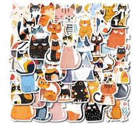 50PCS Art Cat Stickers, Vinyl Waterproof Abstract Animals Stickers for Girls Teens, Illustration Cute Pet Decals for Skateboard Computer Cup Guitar Scrapbooking