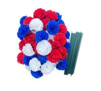 50pcs artificial carnation flower head detachable stem, red white blue