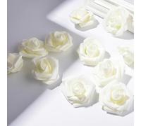 50pcs Artificial Roses Flowers Real Touch Foam Rose Head Fake Flower Home Decoration for DIY Children's Party Wedding Embroidery Wreath Decoration Beige