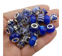 50pcs Assorted Dark Blue Resin Imitation Glass European Large Hole Beads Rhinestone Metal Spacer Charms Bead Assortments for DIY Crafts Bracelets Necklaces Jewelry Making (M572-Dark Blue)