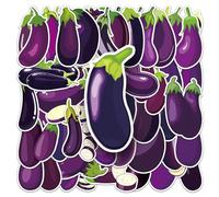 50Pcs Aubergine Stickers for Helmet,Water Bottle,Car,Laptop,Scrapbook,Skateboard,Phone,Luggage,Cute Purple Eggplant Vinyl Sticker,Adults Children Gift,Cartoon Vegetables Waterproof Graffiti Decal