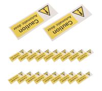 50pcs Automatic Door Safety Sign Sticker, PVC Warning Decal for Glass Doors | Black and Yellow Caution Triangle, Bold English Text, UV Resistant Vinyl, Indoor Facility Use