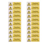 50pcs Automatic Door Warning Vinyl Sticker for Safety in Facilities | Bold English Caution Text, Yellow Triangle Decal, Smooth Scratch-Resistant PVC Surface, for Shopping Centers