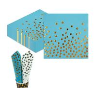 50PCS Azure Blue&Gold Party Napkins, Disposable Cocktail Beverage Napkins Serviette 33x33CM Polka Dot Dinner Serviettes for Birthday Engagement Wedding Anniversary Bridal Baby Shower Dinner