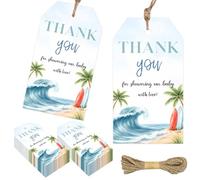 50Pcs Baby on Board Thank You Tags Surf Baby Shower Decorations Summer Wave Beach Gift Tags with Twine for Summer Beach Boy Girl Gender Reveal Baby Shower Party Favors