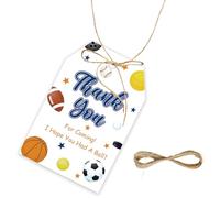 50pcs Ball Thank You Tags, Basketball/Soccer/Football/Baseball Gift Tag with String for Kids, Sport Game Thank You Paper Tags for Birthday Party Favors