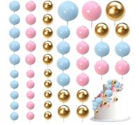 50PCS Balls Cake Topper Decorations, Cake Mini Balloons DIY Cake Toppers Sticks Insert Decoration for Wedding Anniversary Birthday Party Supplies (Blue, Gold, Pink)