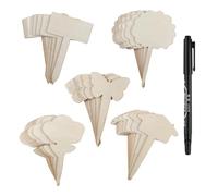 50Pcs Bamboo Plant Labels (5 Styles, 10 Each) with Marker Pen - Wooden Plant Tags & Garden Markers for Outdoor Plants, Seeds, Herbs & Flowers