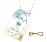 50pcs Beach Thank You Tags, Boho Tropical Beach Gift Tag with String for Bridal Shower, Last Toast on The Coast Thank You Paper Tags for Wedding/Coastal Party Favors