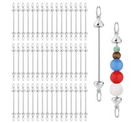 50pcs Beadable Keychain Bars, Silver Heart Shaped Key Chain Blank DIY Crafts Beaded Item Key Chain Accessories Kit for Bead Jewelry Making Supplies