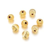50pcs Beautiful Adabele Tarnish Resistant 8mm Corrugated Melon Round Beads 18K Yellow Gold Plated Spacer (Hole 1.5mm) for DIY Craft Jewelry Making BF116-8