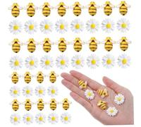 50Pcs Bee Cake Decorations, Mini Cute Resin Bees with Flowers, Daisy Cake Decorations for DIY Wreath, Cupcake Decor