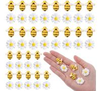 50Pcs Bee Cake Decorations, Mini Cute Resin Bees with Flowers, Daisy Cake Decorations for DIY Wreath, Cupcake Decor