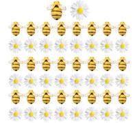 50Pcs Bee Cake Decorations Mini Cute Resin Bees with Flowers Daisy for DIY Wreath Cupcake Decor