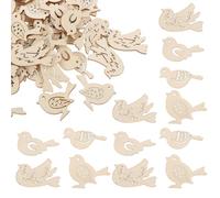 50pcs Bird Shaped Wood Craft Embellishments, Unfinished Slices | Wooden Things to Paint, Smooth Blank Surface with Pre-drilled Hole, Double-sided Polished Finish for Garlands and Ornaments