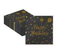 50PCS Black and Gold Napkins, Happy Birthday Polka Dot Disposable Cocktail Party Napkin Beverage Napkins for Wedding Bridal Parties Anniversary Bridal Shower Graduation