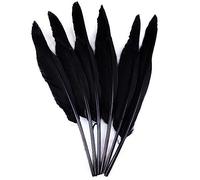 50pcs Black Feathers 10~12in Long,Beautiful Bulk Feather for Crafts（26-31CM）,Big Size Bilateral Natural Goose Feather,for Wedding Dress and Party Decoration,DIY Fabricating Handicraft Article(Black)