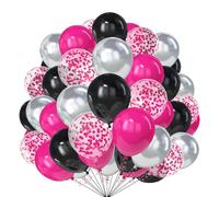 50PCS Black Hot Pink Silver Latex Balloons with Confetti Balloons for Girls Women's Pink Theme Birthday Wedding Anniversary Engagement Bridal Shower Party Decoration