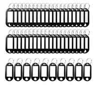 50pcs Black Key Tags with Labels, Key Fobs Labels with Split Rings Plastic Keyring Tags Plastic Fobs in Jars Identifier ID Keychain Tag for Luggage Pet Collars Name Office