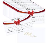 50pcs Blank Gift Certificates Great for Small Business, Xmas Gift Certificates with Red Ribbon Name Address Gift Cards for Salon Restaurants Spa Business Work Business Gift Card(4 x 9 Inches)
