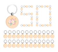 50Pcs Blank Wooden Key Chain, Portable Rectangle/Oval/Round Unfinished Wood Keyring Chain, Blank Keyrings Key Tags, DIY Personalized Wooden Keyrings for Luggage Tag Name Tag Decoration(Circular)