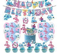 50pcs Blue Dogs Party Decorations Pack - Birthday Occasion, Pink, Purple, Green, Blue - Includes Happy Birthday Banner, Cake Topper, Cupcake Toppers, Hanging Swirl, Balloons