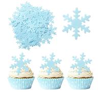 50Pcs Blue Edible Snowflake Cupcake Toppers Snowflakes Cake Topper Decorations for Christmas Winter Holiday Frozen Theme Babyshower Birthday Wedding Party Supplies