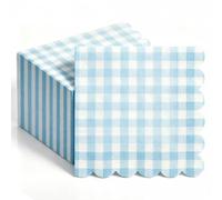 50PCS Blue Gingham Napkins, Light Blue and White Paper Napkins with Scalloped Edges for Birthday Party, Baby Shower, Wedding, Picnic & BBQ Decor Supplies (Light Blue Gingham)