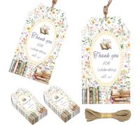 50Pcs Book Theme Thank You Tags with String, Storybook Gift Tags, Thank You for Celebrating with Us Gift Tags for Book Lover Wildflower Floral Theme Birthday Party Supplies