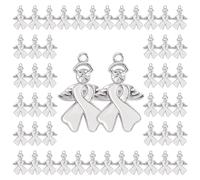 50Pcs Breast Cancer Charms, Pink Ribbon Charm for Jewelry Making, Breast Cancer Awareness Enamel Bracelet Charm Bulk Jewelry Making Accessories Pendants for DIY Necklace Earrings Craft Supplies