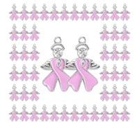 50Pcs Breast Cancer Charms, Pink Ribbon Charm for Jewelry Making, Breast Cancer Awareness Enamel Bracelet Charm Bulk Jewelry Making Accessories Pendants for DIY Necklace Earrings Craft Supplies
