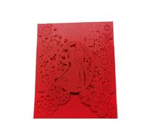 50pcs Bride Groom Flowers Pocket Invitation Greeting Card Wedding Mariage Party Supplies Decorations For Wedding Engagement Anniversary(Red Cover,11.5x17.5cm)(Red Cover,12x18cm)