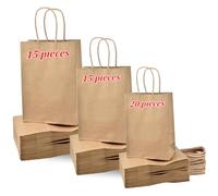 50pcs Brown Paper Bags With Handles, Gift Bags for Christmas, Easter, Birthday Parties, Weddings, Eco-Friendly Kraft Shopping Carrier Bag,Includes three sizes: large, medium, small bag Thicken 130gsm