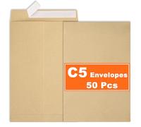 50Pcs C5 Brown Kraft Paper Envelopes, Self Seal Kraft Envelope, Manilas Envelopes 229x162mm100gsm for Posting mailing Home Office and Ecommerce
