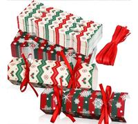 50Pcs Candy Box for Favor Christmas Box Gift with 50 Ribbon, DIY Christmas Cracker Bulk, Snowflake & Reindeer Design for Diy Candies, Chocolates, Decorative Gift Boxes, Party Gift Boxe - No Snaps (A.)