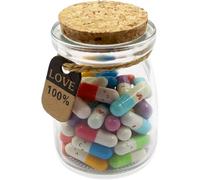 50Pcs Capsule Letters Message in a Glass Bottles, Cute Smiling Face Love Friendship Letter Colors Pill with Wishing Bottle, Message Pills for Boyfriend Girlfriend Lovers Family
