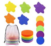 50Pcs carpet spots for classroom stickers (6 Colors Stars Shaped, Circular), classroom decor with Storage Bag Ideal for Classroom Seating, Preschool Games, Physical Training & Dance Practice