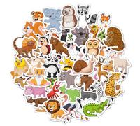 50PCS Cartoon Animal Stickers, Self-Adhesive Waterproof Vinyl Decals Featuring Jungle Farm Wild Animals, Fun Cute Sticker Pack for Water Bottles Laptops Scrapbooks Kids Teens DIY Projects