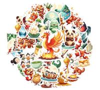 50Pcs Cartoon Chinese Elements Stickers Waterproof Chinese Elements Sticker for Water Bottle Laptop Phone Cases Planner Skateboard Luggage Party Decor Ideal for Adults Teens Teacher Rewards C4C3V1C