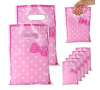 50pcs Cartoon Gift Bags, Cute Pink Bow Party Favor Bags with Handle & White Polka Dots Print for Candy Snacks Goodies Baby Shower Kids Birthday Party Supplies Decoration