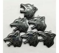 50Pcs Carved Black Hematite Wolf's Head 35x34x5mm Stone Gems Pendant Bead