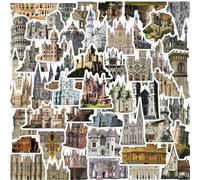 50Pcs Castle Architecture Stickers Laptop Car Scrapbook Phone Skateboard Suitcase Luggage Bike Retro Architecture Stickers Vinyl Waterproof Aesthetic Personalised Stickers for Teens Boys Girls Adults